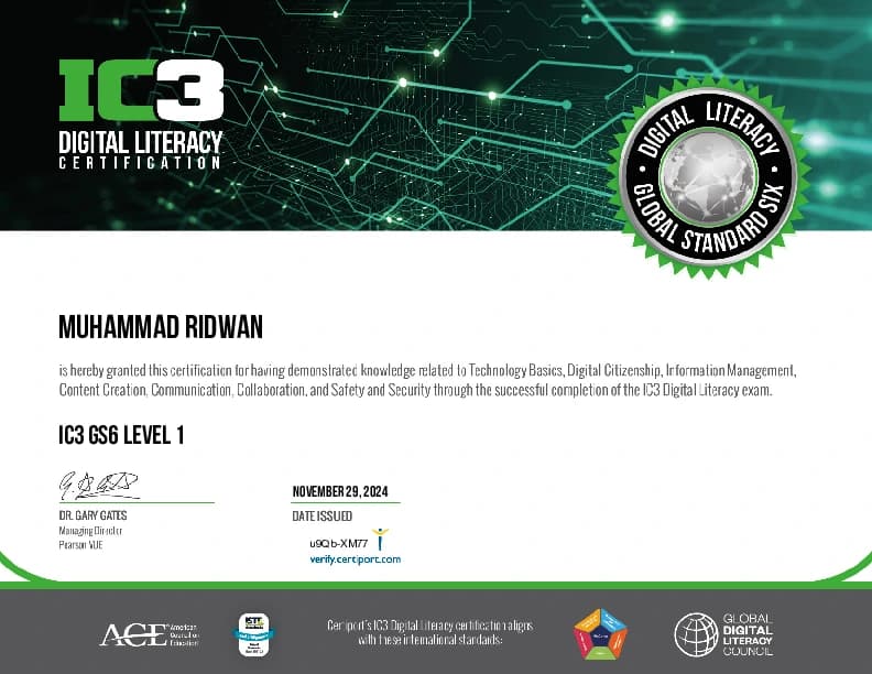 IC3 GS6 Digital Literacy certificate 1